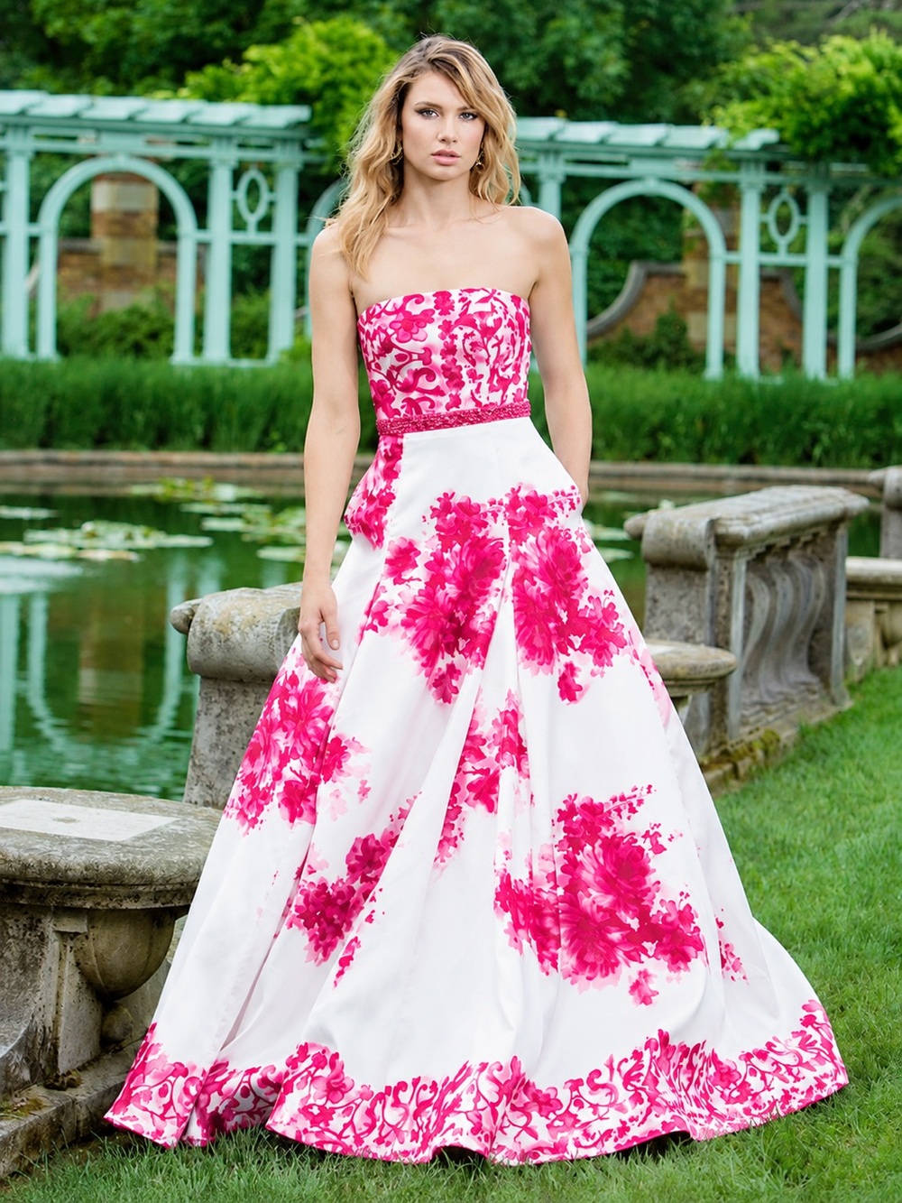 COLORS Dress Style #1644 Floral Hot Pink And White Gemstones Wedding Sz 20 $498